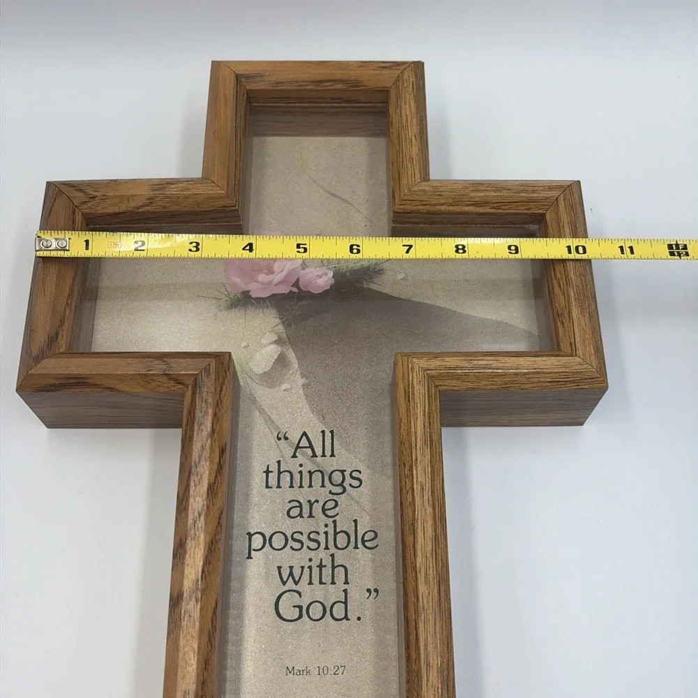 Abbey Press Wood Cross Shadow Box‎ Bible Scripture Verse Mark 10:27 USA